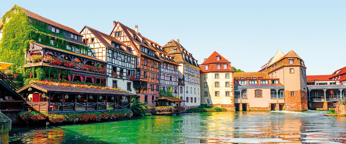 Medieval buildings by the river in Strasbourg, France
